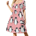 courte trapèze décontractée à manches courtes pour femme Cute-Penguins, mini-robe d'été idéale pour la plage.
